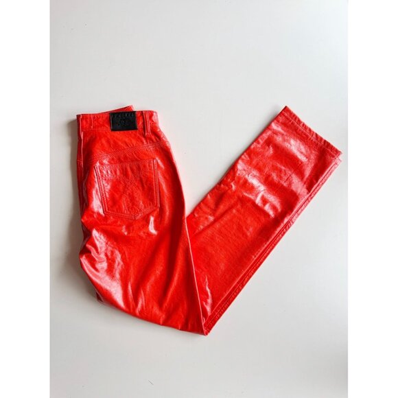 FIORUCCI Yves Orange Cigarette Vinyl High Rise Slim Straight Pants, Size 28 - Picture 3 of 15